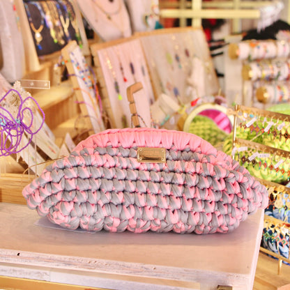 CLUTCH BAG GRIS PLATA / ROSA PASTEL
