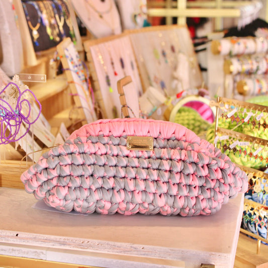 CLUTCH BAG GRIS PLATA / ROSA PASTEL